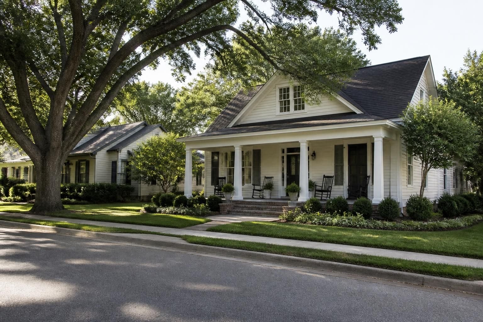 Classic neighborhood homes with clean rooflines in Elgin.