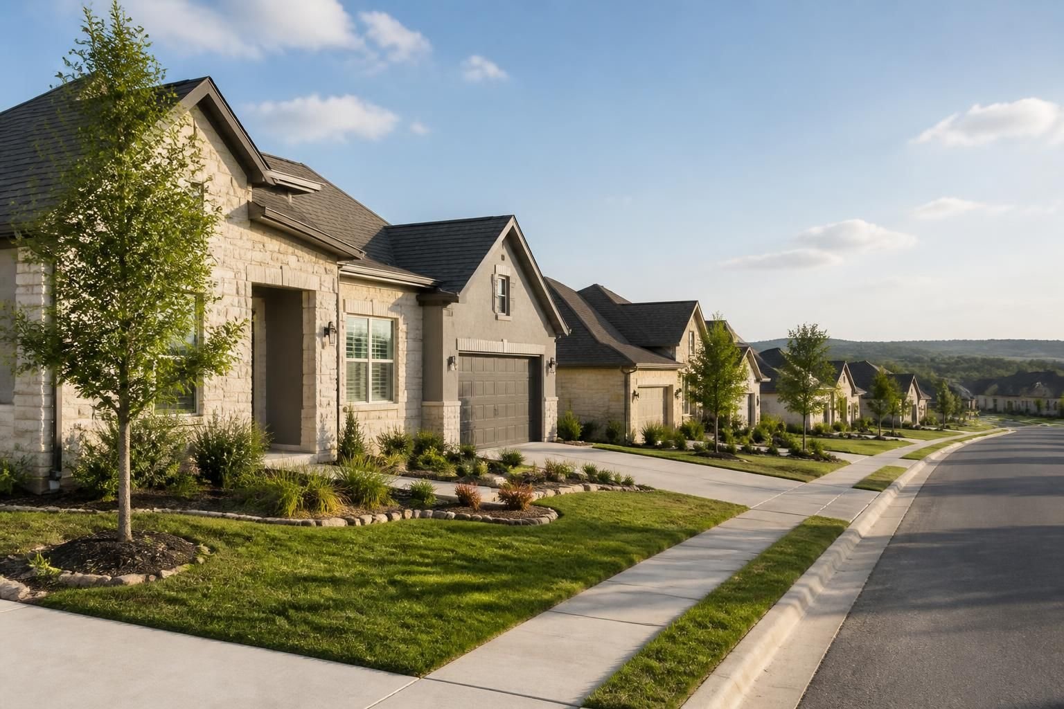 Newer homes and clean rooflines in Liberty Hill.