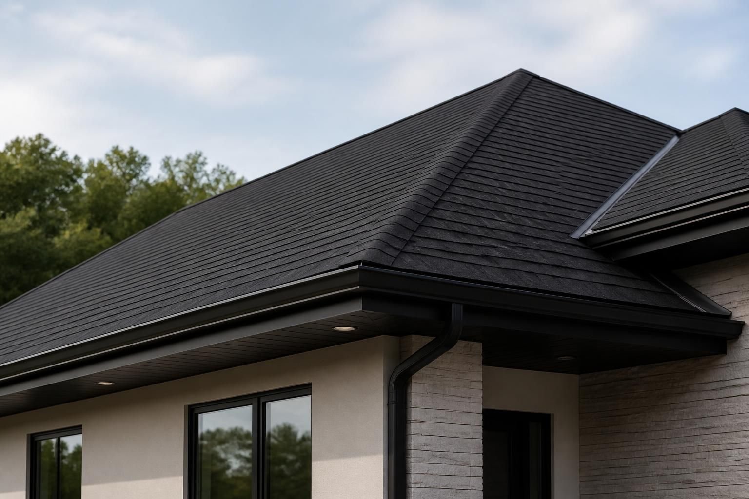 Newly installed roof with crisp finished edges.